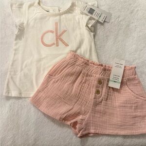 Calvin Klein White Tee with Blush Pink Shorts Set